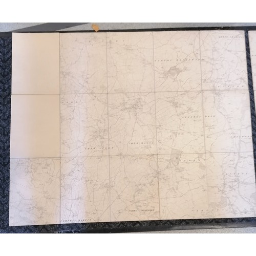 460 - 3 x large antique fold-out linen maps of Somersetshire (a/f) t/w framed picture of Sherborne South S... 