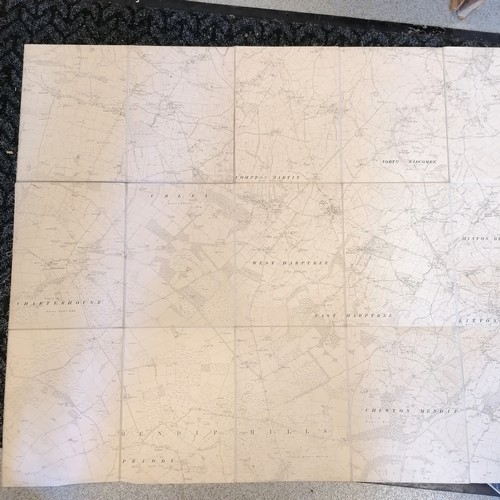 460 - 3 x large antique fold-out linen maps of Somersetshire (a/f) t/w framed picture of Sherborne South S... 