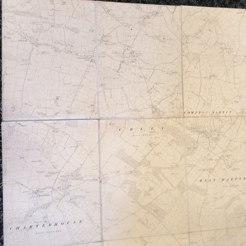 460 - 3 x large antique fold-out linen maps of Somersetshire (a/f) t/w framed picture of Sherborne South S... 