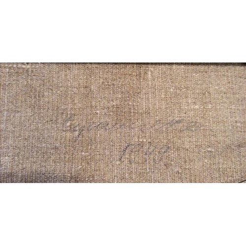 464 - Framed 1949 oil painting on canvas of a ferry, annotated and dated to the reverse - frame 40cm x 60c... 