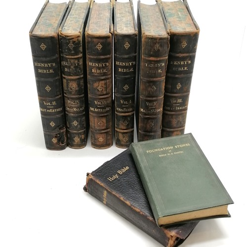 444 - Victorian set of 6 x a commentary of the Holy Bible by Matthew Henry t/w 2 other religious books inc... 
