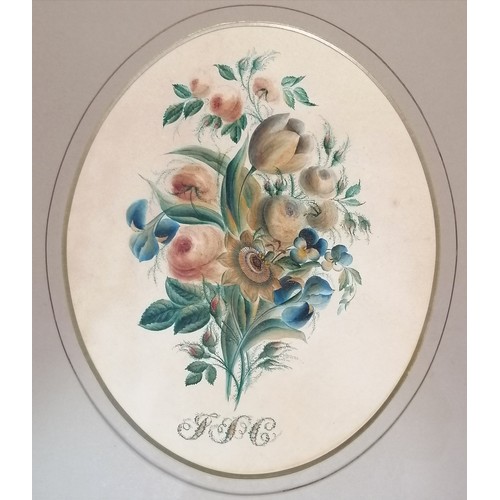 6 - Framed antique watercolour of flowers- frame size 43cm x 38cm- no obvious damage