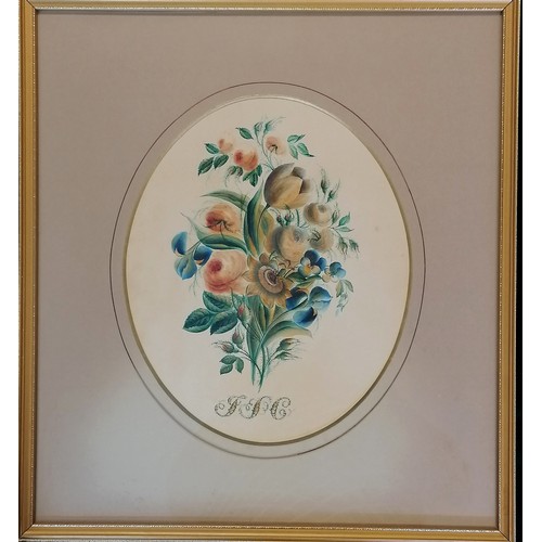 6 - Framed antique watercolour of flowers- frame size 43cm x 38cm- no obvious damage