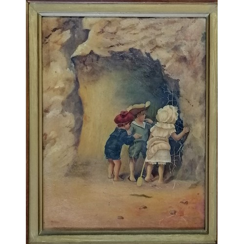 11 - 19thc pair of framed paintings oil on board of children playing hide and seek by Ada Allen 1892 as a... 