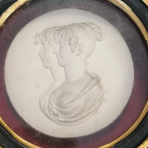 16 - Georgian circular framed plaster plaque of a pair of female busts 18cm diameter- no obvious damage