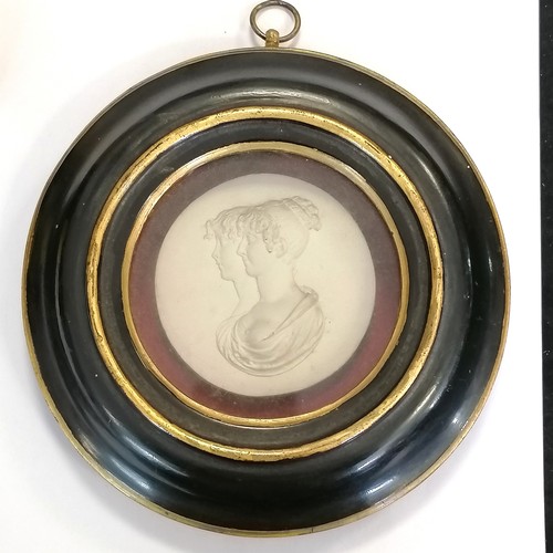 16 - Georgian circular framed plaster plaque of a pair of female busts 18cm diameter- no obvious damage