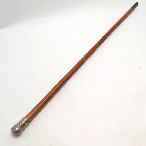 20 - Antique unmarked silver topped Malacca walking cane with woven detail78cm long