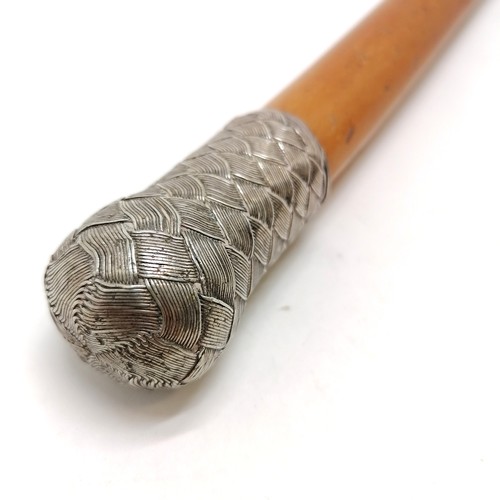 20 - Antique unmarked silver topped Malacca walking cane with woven detail78cm long