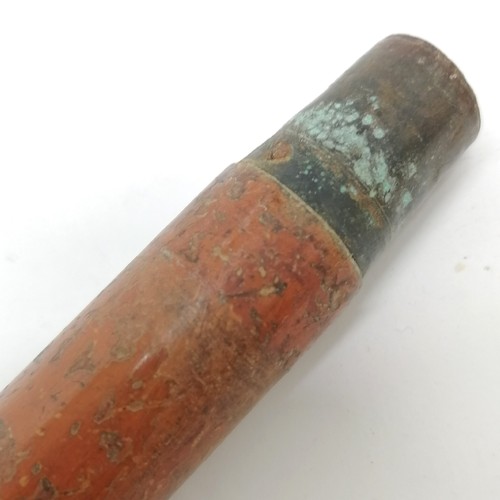 21 - Antique unmarked silver and horn handled Malacca walking stick 86cm long- some splits to the silver ... 