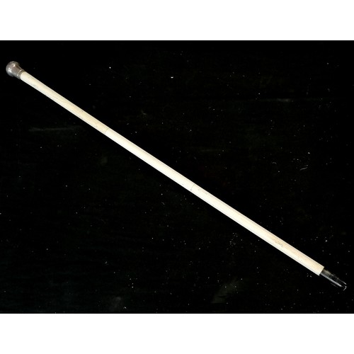 25 - Antique carved bone walking cane in 3 sections with silver hallmarked handle 84cm long