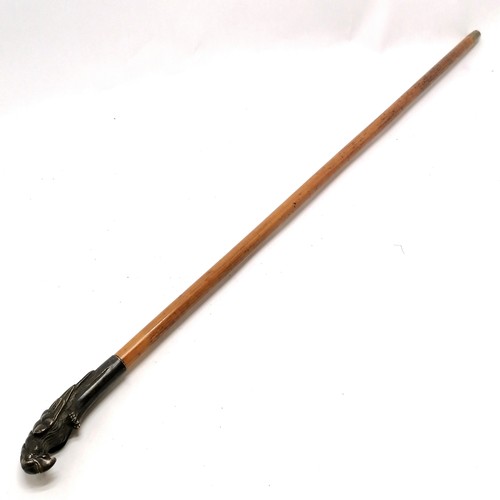 27 - Antique bronze parrot handled walking stick 86cm long- in good used condition