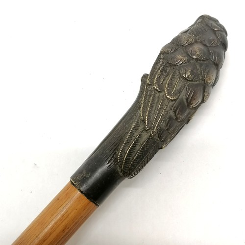 27 - Antique bronze parrot handled walking stick 86cm long- in good used condition
