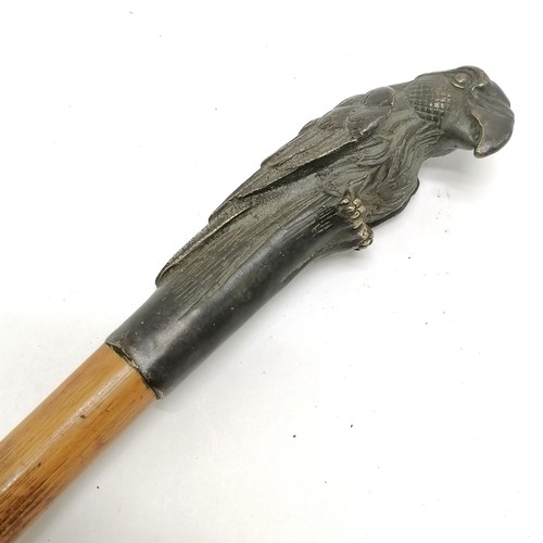 27 - Antique bronze parrot handled walking stick 86cm long- in good used condition