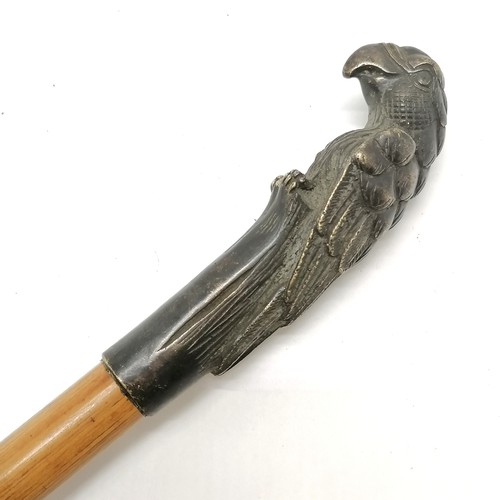 27 - Antique bronze parrot handled walking stick 86cm long- in good used condition