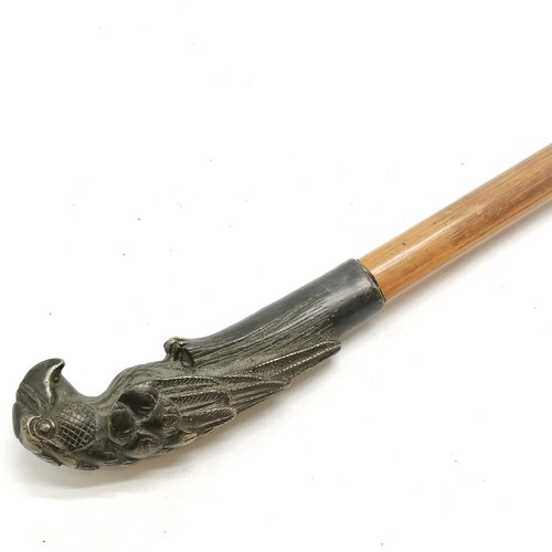 27 - Antique bronze parrot handled walking stick 86cm long- in good used condition
