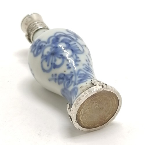 29 - Antique Chinese porcelain scent / snuff bottle with silver mounts with marks to top and base - 7.5cm... 