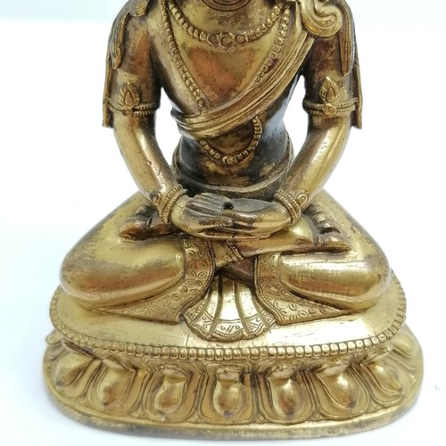 35 - Oriental Chinese antique bronze seated Buddha figure with original gilt decoration - 11cm high