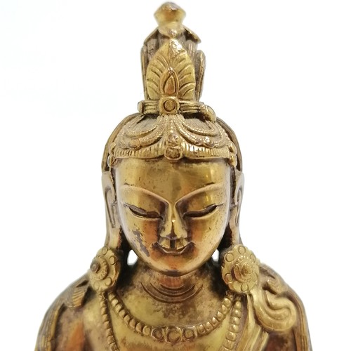 35 - Oriental Chinese antique bronze seated Buddha figure with original gilt decoration - 11cm high