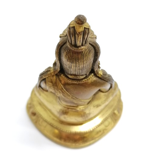 35 - Oriental Chinese antique bronze seated Buddha figure with original gilt decoration - 11cm high