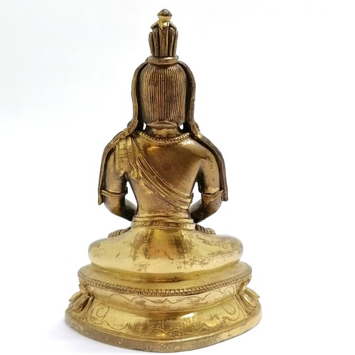 35 - Oriental Chinese antique bronze seated Buddha figure with original gilt decoration - 11cm high