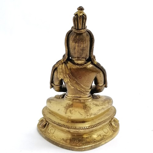 35 - Oriental Chinese antique bronze seated Buddha figure with original gilt decoration - 11cm high