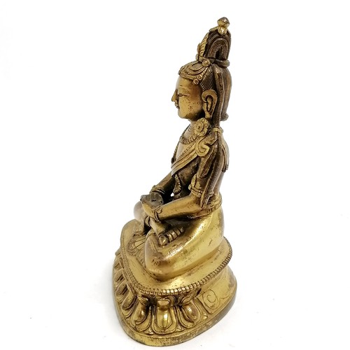 35 - Oriental Chinese antique bronze seated Buddha figure with original gilt decoration - 11cm high