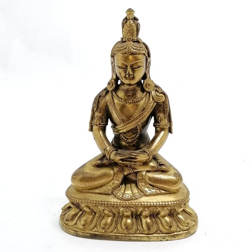35 - Oriental Chinese antique bronze seated Buddha figure with original gilt decoration - 11cm high