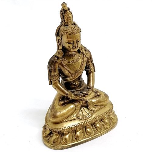 35 - Oriental Chinese antique bronze seated Buddha figure with original gilt decoration - 11cm high