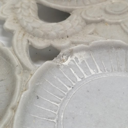 38 - Oriental grey soapstone dragon detailed hand carved tray with teaset - 40cm across ~ 3 cups a/f & su... 