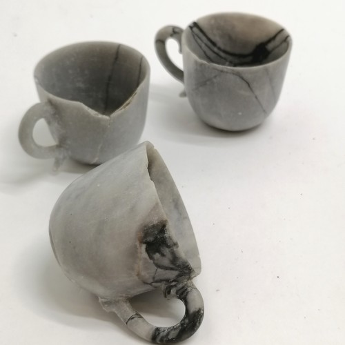 38 - Oriental grey soapstone dragon detailed hand carved tray with teaset - 40cm across ~ 3 cups a/f & su... 