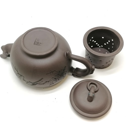 40 - 4 x Oriental / Chinese ceramics - hexagonal pot with script around and seal marks, brown teapot with... 