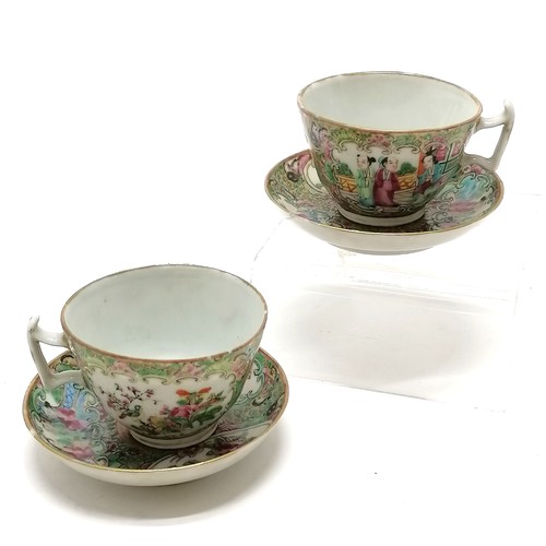 41 - 2 x antique Chinese Cantonese cups & saucers (9cm diameter) - all slight a/f