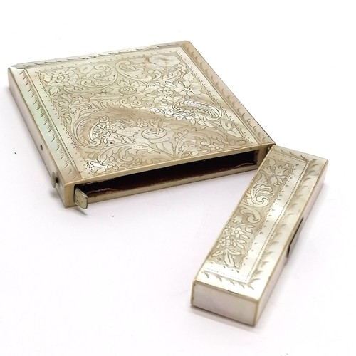 42 - Antique finely hand engraved mother of pearl card case - 10cm x 7.5cm ~ slight loss to bottom corner... 