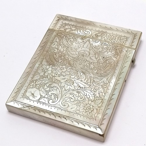 42 - Antique finely hand engraved mother of pearl card case - 10cm x 7.5cm ~ slight loss to bottom corner... 