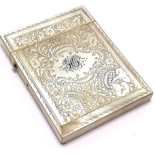 42 - Antique finely hand engraved mother of pearl card case - 10cm x 7.5cm ~ slight loss to bottom corner... 