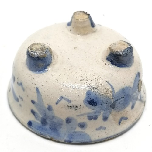 43 - small blue and white Chinese pottery bowl on 3 circular feet 7cm diameter x 3.5cm high- small losses... 