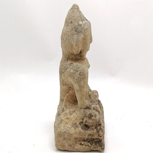 48 - 19th century or earlier stone seated Buddha figure - 29cm high & has some lichen formations to body ... 