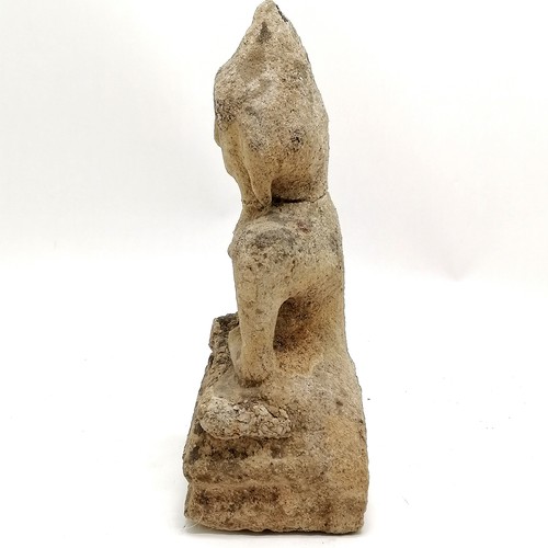 48 - 19th century or earlier stone seated Buddha figure - 29cm high & has some lichen formations to body ... 