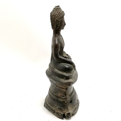 50 - 19th century or earlier bronze seated Buddha on raised pedestal / plinth - 28cm high & has losses to... 