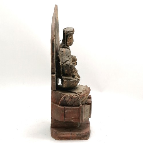 51 - Chinese 19th century or earlier wooden hand carved Buddha figure with ray to back & on raised plinth... 