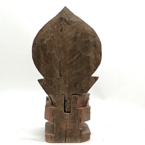 51 - Chinese 19th century or earlier wooden hand carved Buddha figure with ray to back & on raised plinth... 