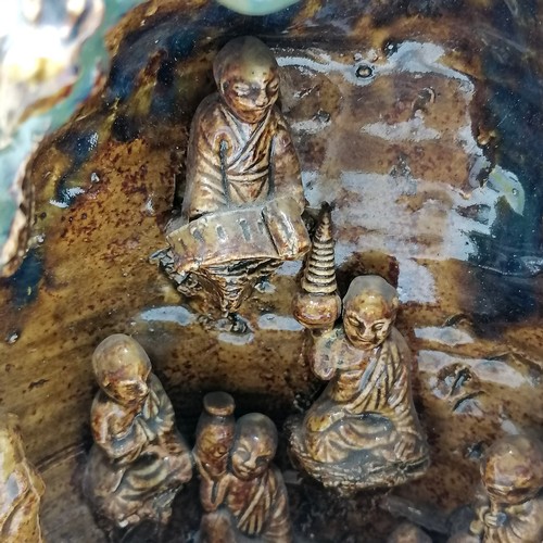 53 - Chinese / Oriental 19th century or earlier high fired pottery grotto with multiple figural detail an... 