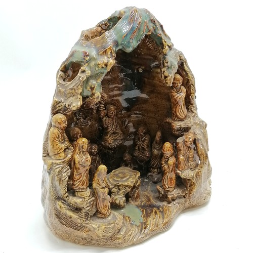 53 - Chinese / Oriental 19th century or earlier high fired pottery grotto with multiple figural detail an... 