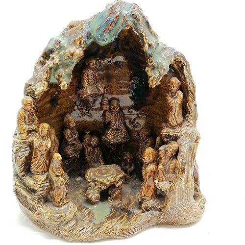 53 - Chinese / Oriental 19th century or earlier high fired pottery grotto with multiple figural detail an... 