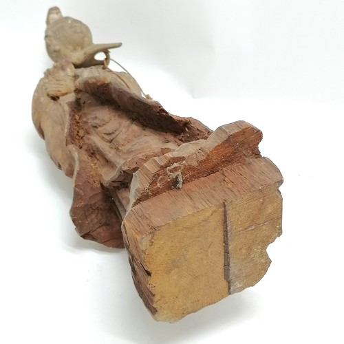 55 - Antique Chinese hand carved wooden standing figure with separate hand carved hand - 52cm high & has ... 