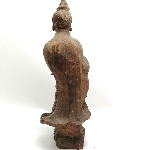 55 - Antique Chinese hand carved wooden standing figure with separate hand carved hand - 52cm high & has ... 