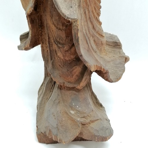 55 - Antique Chinese hand carved wooden standing figure with separate hand carved hand - 52cm high & has ... 