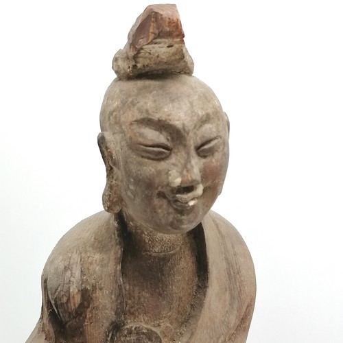55 - Antique Chinese hand carved wooden standing figure with separate hand carved hand - 52cm high & has ... 