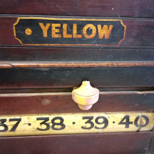 64 - Burroughes & Watts antique snooker / billiards mahogany scoreboard with slate marking boards - 55cm ... 