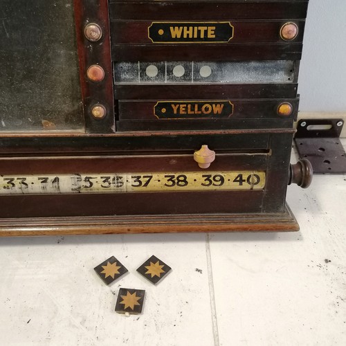 64 - Burroughes & Watts antique snooker / billiards mahogany scoreboard with slate marking boards - 55cm ... 